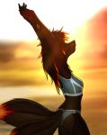  2019 5_fingers anthro blurred_background breasts canid canine clothed clothing digital_media_(artwork) female fox hi_res mammal mykegreywolf solo standing 