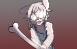  ambiguous_gender black_nose blue_overalls bone canid canine canis chest_tuft clothing domestic_dog eyewear fur glasses gradient_background hair hi_res mammal mofumofumachine open_mouth overalls pink_tongue simple_background solo tongue tuft white_fur white_hair 