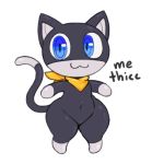  :3 acstlu anthro atlus bandanna black_fur blue_eyes chibi dipstick_tail domestic_cat felid feline felis fur looking_at_viewer male mammal mask megami_tensei morgana_(persona) multicolored_tail navel persona short_stack simple_background solo thick_thighs video_games white_background wide_hips 