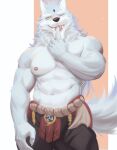  2021 5_fingers absurd_res anthro black_nose bublelery canid canine canis claws colored fingers hi_res humanoid_hands law_(sdorica) male mammal muscular muscular_anthro muscular_male navel nipples one_eye_closed pink_nipples sdorica solo wolf 