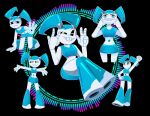  1girl blue_hair blue_skirt blue_tank_top blush clothed_robot colored_skin highres hornakhtyotef humanoid_robot jenny_wakeman joints mechanical_hair metal_skin my_life_as_a_teenage_robot nickelodeon robot robot_girl robot_joints rocket_boots screw skirt tank_top twintails white_skin 