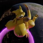  2_toes 3_fingers 3d_(artwork) abra anthro big_breasts breasts bubble digital_media_(artwork) earth eyelashes eyes_closed farran_height_(artist) feet female fingers generation_1_pokemon hand_on_breast happy hi_res huge_breasts levitating levitation looking_at_viewer nintendo nipples nude planet pokemon pokemon_(species) shortstack smile solo space tail teeth toes tongue yellow_body yellow_skin 