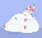  2018 belly big_belly deep_navel digital_media_(artwork) dullpoint eeveelution female hi_res inflation navel nintendo obese obese_female overweight overweight_female pok&eacute;mon pok&eacute;mon_(species) ribbons stomach_noises sylveon tanya_(dullpoint) video_games water_inflation 
