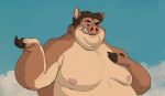  2019 anthro belly brown_fur brown_hair chubby_cheeks cloud double_chin ed_shapeshifter fingers fur grin hair hand_on_chest hi_res hooved_fingers male mammal moobs nipples nude overweight overweight_male sky smile solo suid suina sus_(pig) tusks wild_boar yamaku 