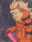  3:4 animal_genitalia anthro arcanine black_nose bodily_fluids canid canine digital_drawing_(artwork) digital_media_(artwork) erection genital_fluids hi_res male mammal muscular muscular_male nintendo nude open_mouth penis pok&eacute;mon pok&eacute;mon_(species) precum showing_penis solo video_games zana6 