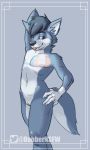  2019 andromorph anthro canid canine canis digital_media_(artwork) dobbernsfw fluffy fluffy_tail fur girly hair hi_res intersex looking_at_viewer mammal nude pussy simple_background smile solo tongue tongue_out wolf 