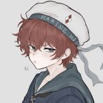  1boy borrowed_character hat highres hitler_youth looking_at_viewer original pout sailor sailor_collar sailor_hat sailor_shirt shirt simple_background slavcorpz solo tagme upper_body white_hat 