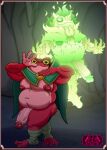  3_toes 4_fingers absolum_(game) absurd_res amphibian annaengine anthro balls barefoot belly biceps big_penis biped brome_(absolum) burning cape cape_only cave clothing colored_fire digital_drawing_(artwork) digital_media_(artwork) duo facial_markings feet fingers fire flaccid foreskin frog front_view genitals gesture glans glowing glowing_body glowing_eyes gradient_body green_body green_fire green_nipples green_penis head_markings hi_res hovering humanoid_genitalia humanoid_penis jojo_pose levitation looking_at_viewer male markings membrane_(anatomy) mostly_nude multicolored_body navel nipples nude pecs penis pink_body pink_penis pose pupils raised_arms red_body red_nipples retracted_foreskin shortstack simple_background slightly_chubby slightly_chubby_male smile spread_arms standing thick_thighs toes two_tone_body unusual_pupils vein veiny_penis webbed_feet webbed_hands will-o'-the-wisp yellow_eyes 