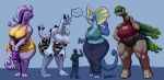  absurd_res anthro aurorus big_breasts breasts cleavage clothed clothing dialogue female goodra greasymojo hi_res human larger_female legendary_pok&eacute;mon lugia male mammal muscular muscular_female nintendo pok&eacute;mon pok&eacute;mon_(species) size_difference smaller_male thick_thighs tropius video_games wide_hips 