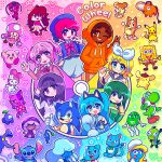  2boys 6+girls absurdres akemi_homura akemi_homura_(magical_girl) among_us animal_crossing asui_tsuyu bingo_heeler blonde_hair blue_eyes blue_hair blue_pikmin bluey bluey_heeler bluey_heeler_(cosplay) bob_(animal_crossing) bow brown_hair bug cat_boy chainsaw_man character_request color_wheel_challenge cookie_run copyright_request cosplay crewmate_(among_us) dark_skin darwin_watterson dog doki_doki_literature_club five_nights_at_freddy's friday_night_funkin' gir_(dog_costume)_(invader_zim) gir_(invader_zim) girlfriend_(friday_night_funkin') green_(m&amp;m's) green_hair gumball_watterson hair_bow hamster hamtaro hamtaro_(series) hatsune_miku hedgehog_boy highres humanization inky_trash invader_zim kagamine_rin kirby kirby_(series) ladybug lilo_&amp;_stitch m&amp;m's magical_girl mahou_shoujo_madoka_magica mario_(series) multiple_boys multiple_drawing_challenge multiple_girls my_melody my_melody_(series) natsuki_(doki_doki_literature_club) one_eye_closed orange_eyes orange_hood pikachu pikmin_(creature) pikmin_(series) pink_eyes pink_hair pochita_(chainsaw_man) poison_mushroom_cookie pokemon pompompurin purple_(among_us) purple_eyes purple_hair rainbow_order red_eyes red_hair sanrio sapphire_(steven_universe) short_hair short_twintails smurfette sonic_(series) sonic_the_hedgehog spongebob_squarepants spongebob_squarepants_(series) steven_universe stitch_(lilo_&amp;_stitch) the_amazing_world_of_gumball the_smurfs toadette tongue tongue_out twintails v white_bow william_afton yoshi 