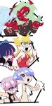  2boys 4girls blonde_hair blue_eyes demon_girl demon_horns green_eyes green_hair highres horns kneesocks_(psg) looking_at_viewer multiple_boys multiple_girls namasato_53 panty_&amp;_stocking_with_garterbelt panty_(psg) polyester_(psg) polyurethane_(psg) purple_hair red_eyes scanty_(psg) stocking_(psg) 