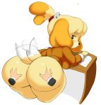  2019 animal_crossing anthro big_breasts big_butt blush bottomless breasts butt butt_grab canid canine canis clothed clothing color_edit colored disembodied_hand domestic_dog duo edit female floppy_ears fur hair hand_on_butt hi_res huge_butt isabelle_(animal_crossing) looking_back mammal nintendo oddrich purple_yoshi_draws shih_tzu short_stack simple_background solo_focus tailwag thick_thighs toy_dog video_games yellow_fur 