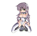  blush bodysuit boots breasts bridal_gauntlets game_console green_eyes headphones headset honey_haruru long_hair medium_breasts microsoft nipples open_mouth personification pointy_ears product_girl purple_hair solo thigh_boots thighhighs white_legwear xbox_360 