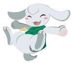 2026 ambiguous_gender anthro cave_story cheek_spots clothing eyes_closed featureless_crotch female_(lore) fish_accessory fur green_clothing green_jacket green_topwear hair happy hi_res jacket jewelry jumping lagomorph mammal mimiga necklace oofmasterxd open_mouth open_smile paws portrait scut_tail short_tail simple_background smile solo tail topwear toroko white_background white_body white_fur white_hair