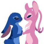  1:1 2019 alien alpha_channel angel_(lilo_and_stitch) antennae_(anatomy) back_markings big_ears blue_eyes blue_fur blue_nose blush chest_markings chest_tuft digital_drawing_(artwork) digital_media_(artwork) disney duo ears_down evilkitsune71290 experiment_(species) eye_contact eyebrows flat_colors fur hand_holding head_tuft lilo_and_stitch looking_at_another markings notched_ear pink_fur pivoted_ears purple_nose raised_inner_eyebrows side_view simple_background small_tail smile stitch transparent_background tuft white_markings 