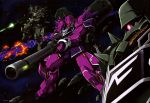  absurdres asteroid beam_cannon energy_cannon firing geara_zulu geara_zulu_angelo_sauper_custom geara_zulu_guards-type glowing glowing_eye gun gundam gundam_unicorn highres mecha no_humans official_art pink_eyes robot space spikes star_(sky) weapon 