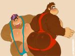 anthro ape areola balls banana_hammock barazoku big_areola big_butt big_nipples blush bodily_fluids bottomwear bulge butt butt_window clothing donkey_kong_(character) donkey_kong_(series) duo erection erection_under_clothing eyewear eyewear_on_head funky_kong genitals gorilla haplorhine hi_res huge_butt humanoid_genitalia humanoid_penis hunnipanda kerchief leaning leaning_forward leering looking_at_butt looking_back male mammal muscular muscular_anthro muscular_butt muscular_male muscular_thighs nintendo nipples open_mouth pecs penis pinup pose presenting presenting_hindquarters primate simple_background smile smirk sunglasses sunglasses_on_head swimwear teeth tenting thick_thighs thong tongue tongue_out underwear wearing_sunglasses