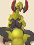  &lt;3 2019 animal_genitalia areola big_breasts blush breasts claws cloaca digital_media_(artwork) dragon female feral front_view haxorus hi_res horizontal_cloaca huge_breasts inverted_nipples kame_3 looking_at_viewer lying nintendo nipples nude on_back open_mouth pok&eacute;mon pok&eacute;mon_(species) red_eyes scalie simple_background smile solo teeth thick_thighs tongue video_games wide_hips 