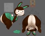 2025 amiibo_card animal_crossing anthro bent_over big_butt brown_body brown_fur brown_hair butt carmen_(animal_crossing) cheek_spots clap_(sound_effect) clothing countershade_fur countershading dress eyelashes female fur green_clothing green_dress grey_background hair hands_on_knees hands_on_legs huge_butt lagomorph leporid mamasoyanini mammal nintendo one_eye_closed rabbit round_tail simple_background solo teeth thick_thighs tooth_gap toothy_smile torn_clothing twerking white_body white_fur