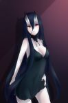  absurdres akanyanyanyan battleship_hime black_dress black_hair breasts dress glowing glowing_eyes highres horns huge_filesize kantai_collection long_hair looking_at_viewer oni oni_horns pale_skin parted_lips red_eyes solo very_long_hair 