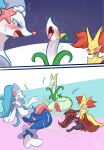 2026 animal_genitalia animal_penis anthro blue_body blue_eyes blush bodily_fluids canine_genitalia canine_penis censored comic cum cute_fangs delphox erection eyes_closed fangs feral fur generation_5_pokemon generation_6_pokemon generation_7_pokemon genital_fluids genitals green_body hi_res knot looking_pleasured male male_anthro male_feral nintendo nude_anthro nude_male open_mouth penis pokemon pokemon_(species) primarina serperior sweat sweatdrop teeth tenebscuro tongue tongue_out yellow_body yellow_fur