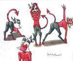 armpit_hair body_hair bottomwear cartoon_freckles clothing crotch_lines demon demon_humanoid freckled_face freckles hellaverse helluva_boss humanoid imp male moxxie_(helluva_boss) pants pube_peek pubes shirtless_male sketchytheweasel solo stretching yoga yoga_pants