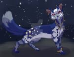 2023 accessories_only ambiguous_gender black_nose black_spots blue_body blue_fur blue_markings chain_bracelet chain_necklace constellation dipstick_tail domestic_cat felid feline felis feral five_pointed_star four_pointed_star fur gold_chain_jewelry gold_piercing grey_markings grey_tail_tip icetailwarrior jewelry looking_at_viewer mammal markings necklace piercing quadruped red_eyes six_pointed_star solo spots standing star tail tail_markings warriors_(book_series) white_underside