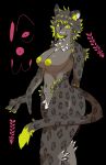  2019 anthro braided_hair breasts butt chest_tuft felid feline female fur grey_fur hair hand_behind_back hi_res inner_ear_fluff looking_at_viewer mammal multicolored_fur navel nipples nude portrait sasamino smile solo spots spotted_fur standing three-quarter_portrait tuft yellow_fur yellow_nipples 