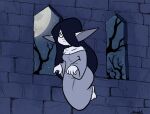 biped black_hair breasts castle clothed clothed_female clothed_humanoid clothing dress elmistorr exposed_shoulder fantasy female female_humanoid floating ghost goblin goblinization grass hair hair_over_eye humanoid humanoid_pointy_ears inside long_dress long_ears long_hair mammal moon not_furry one_eye_obstructed plant pointy_ears sad sadako_goblin sadako_yamamura shortstack solo spirit tired tree undead white_body white_clothing white_eyes white_skin
