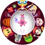  2girls acro_(kirby) adeleine black_hair blush_stickers commentary_request crystal_shards fairy fairy_wings halo holding holding_paint_palette holding_paintbrush hr-h king_dedede kirby kirby_(series) kirby_64 looking_at_viewer magman_(kirby) miracle_matter multiple_girls one-eyed orca paint_palette paintbrush pink_hair pix_(kirby) red_ribbon ribbon ribbon_(kirby) robot tree waddle_dee whispy_woods whispy_woods_jr. wings yakisoba229 yellow_halo zero_two_(kirby) 