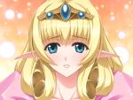  1girl blonde_hair blue_eyes blurry blush bokeh collarbone curly_hair depth_of_field dress elf game_asset gem gold_tiara gradient_background himekishi_olivia laura_elfinrine light_particles long_hair looking_at_viewer nakano_sora non-web_source official_art orange_background parted_lips pink_dress pink_lips pointy_ears portrait princess puffy_sleeves self-datamine solo sparkle sparkle_background tiara variant_set visual_novel_cg yellow_background 