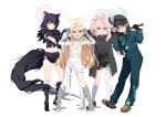  1girl 4girls absurdres after-school_sweets_club_(blue_archive) ahoge airi_(blue_archive) airi_(halloween)_(blue_archive) animal_costume animal_ears bandage_on_hair bandaged_arm bandaged_chest bandaged_hand bandaged_head bandaged_leg bandaged_torso bandages baseball_bat black_gloves black_hair black_jacket black_shirt black_shoes black_socks black_sweater black_tail blonde_hair blue_archive bob_cut boots brown_boots brown_hair brown_shoes cat_ears cat_girl claw_pose colored_inner_animal_ears colored_inner_hair commentary cosplay crop_top dirty dirty_clothes extra_ears fake_claws fake_tail flat_chest frankenstein's_monster_costume full_body fur-trimmed_gloves fur-trimmed_socks fur_collar fur_scarf fur_trim gloves green_eyes green_halo green_jumpsuit halloween_costume halo highres hockey_mask holding holding_baseball_bat jacket jason_voorhees jason_voorhees_(cosplay) jumpsuit kazusa_(blue_archive) kazusa_(halloween)_(blue_archive) long_hair looking_at_viewer m_magari mask mask_on_head miniskirt multicolored_hair multiple_girls mummy_costume naked_bandage natsu_(blue_archive) natsu_(halloween)_(blue_archive) navel object_through_head official_alternate_costume open_clothes open_jacket open_mouth paint_splatter paint_splatter_on_face pink_hair pink_halo red_eyes screw_in_head shaded_face shirt shoes short_hair side_ponytail simple_background skirt smile socks standing stitched_face stitched_fingers stitched_leg stitches stomach sweater tail thighs torn_clothes torn_jacket torn_shirt torn_skirt turtleneck turtleneck_sweater two-tone_hair untranslatable_commentary white_background wolf_costume wolf_tail yellow_halo yoshimi_(blue_archive) yoshimi_(halloween)_(blue_archive) 