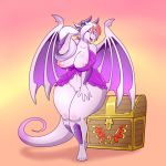  1:1 2019 anthro areola arimyst_glacinda big_breasts breasts dragon fangs female hi_res horn lonbluewolf looking_at_viewer nightgown nipples one_eye_closed open_mouth purple_eyes pussy solo soulblader teeth tongue wings wink 