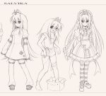  1girl 2000s_(style) annika_(salvika) apron bib_collar bow closed_mouth detached_sleeves dress faux_retro_artstyle frilled_dress frills hair_ears hair_intakes hat highres lolita_fashion long_hair looking_at_viewer mismatched_pupils nurse nurse_cap ponymoe salvika smile stitched_arm stitched_face stitched_leg stitches tareme white_background 