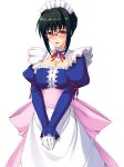  1girl apron arm_ribbon black_hair blush bow breasts cleavage detached_collar dress fuuki_iinchou_seira game_asset glasses gloves green_hair hair_bun hair_intakes ishigaki_takashi juliet_sleeves large_breasts large_variant_set long_sleeves looking_at_viewer maid maid_headdress mole non-web_source official_art open_mouth over-rim_eyewear own_hands_together pink-framed_eyewear puffy_sleeves purple_eyes red-framed_eyewear ribbon rimless_eyewear saotome_seira sash self-datamine semi-rimless_eyewear short_hair simple_background single_hair_bun smile solo standing tachi-e transparent_background v_arms variant_set white_gloves 