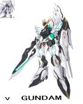  bandai beam_rifle blue_assault_visor char's_counterattack character_name commentary_request comparison copyright_notice earth_federation energy_gun english_text gundam highres holding holding_energy_gun holding_weapon katoki_hajime mecha mecha_focus mobile_suit no_humans nu_gundam official_art official_art_inset original rcj redesign robot science_fiction shield sketch v-fin weapon 