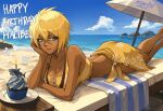  1girl ass bleach blonde_hair breasts dark-skinned_female dark_skin green_eyes hair_between_eyes highres kishinuch large_breasts looking_at_viewer solo swimsuit tier_harribel 