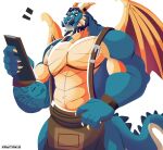 2025 absurd_res activision anthro apron barazoku beard biceps blue_body blue_hair blue_scales bracelet claws clipboard clothing dragon facial_hair facial_piercing facial_spikes furgonomic_piercing furgonomics gavin_(spyro) hair hand_on_hip hi_res holding_clipboard holding_object horn horn_piercing jewelry kraiton13 looking_at_clipboard male manly mature_anthro mature_male muscular muscular_anthro muscular_arms muscular_male mustache mythological_creature mythological_scalie mythology nose_piercing nose_ring pecs piercing reptile rescued_dragons_(spyro) ring_piercing scales scalie simple_background solo spiked_tail spikes spikes_(anatomy) spyro_reignited_trilogy spyro_the_dragon standing tail tan_body tan_scales tattoo white_background wings