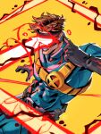  1boy blue_bodysuit bodysuit brown_hair cyclops_(x-men) eye_beam gloves head-mounted_display highres male_focus marvel marvel_rivals muscular muscular_male short_hair solo superhero_costume willclementsart x-men 