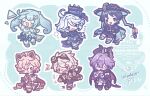  2girls 4boys :3 :p ^^^ ahoge akanbe anklet aqua_background arm_at_side arm_up armor ascot asymmetrical_gloves bandaid bandaid_on_face bandaid_on_nose bennett_(genshin_impact) beret black_ascot black_boots black_bow black_bridal_gauntlets black_coat black_gloves black_hat black_horns black_jacket black_shoes black_shorts black_tail black_vest blonde_hair blue_bow blue_cape blue_eyes blue_gem blue_hair blue_hat blue_jingasa blue_shorts blush boots border bow bracelet bridal_gauntlets brooch cape character_name chibi chibi_only closed_eyes coat coattails commentary_request cowlick crossed_bangs dahlia_(genshin_impact) dragon_boy dragon_horns dragon_tail dragon_wings dress durin_(genshin_impact) eyelid_pull facial_mark facing_object facing_up fang faruzan_(genshin_impact) feathers finger_to_eye forehead_mark full_body furina_(genshin_impact) furisode gem genshin_impact gloves goggles goggles_on_head gold gold_anklet gold_bracelet green_eyes grey_gloves grey_shirt gurumin_(gurruguru) hair_between_eyes hair_ornament hakama hakama_shorts half_gloves hand_up hat hat_bow heterochromia holding holding_letter horns index_finger_raised jacket japanese_armor japanese_clothes jewelry jingasa kimono kote kurokote lapels letter long_hair long_sleeves looking_at_viewer looking_down mini_hat mini_top_hat mismatched_gloves multiple_boys multiple_girls one_eye_closed open_clothes open_coat open_hands open_mouth ouji_fashion outline outstretched_arms pants pleated_shorts pom_pom_(clothes) purple_eyes purple_hair purple_vest red_cape red_wings scaramouche_(genshin_impact) shirt shoes short_hair short_sleeves shorts side_cape sidelocks sleeveless sleeveless_shirt smile suit_jacket swept_bangs tail tailcoat tongue tongue_out top_hat triangle_cutout tripping twintails twitter_username two-sided_fabric two-sided_headwear vest vision_(genshin_impact) wanderer_(genshin_impact) watermark wax_seal white_border white_dress white_gloves white_hair white_hat white_outline white_pants white_shirt white_shorts white_sleeves wings x_hair_ornament yellow_feathers 