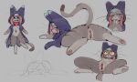 5:3 anthro aroused blush blush_lines bodily_fluids capcom clitoris clothing constricted_pupils digital_drawing_(artwork) digital_media_(artwork) dipstick_tail eyes_closed fangs felid feline felyne female female_anthro fur genital_fluids genitals grey_body grey_fur hair hat headgear headwear hi_res hood hooded_cloak inner_labia long_tail looking_back lying lynian mammal markings monster_hunter monster_hunter_stories_2:_wings_of_ruin multicolored_body multicolored_fur on_back on_front on_ground open_mouth palico pawpads pink_hair presenting presenting_vulva pupils raised_tail simple_background small_pupils solo spread_legs spreading striped_markings stripes sweat tail tail_anus tail_markings teeth torso_markings trashyy_noway tsukino_(monster_hunter_stories) two_tone_body two_tone_fur vaginal_fluid_string vaginal_fluids vulva whiskers yellow_eyes