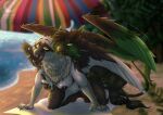 absurd_res anthro avian back_wings beach beach_towel beach_umbrella beak black_nipples black_spots breast_grab breast_squish breasts brown_body brown_markings claws clenched_teeth doggystyle duo ears_down ears_up fan_character feather_tuft feathered_wings feathers female folded_wings from_behind_position green_accents green_eyes green_markings grey_beak gryphon hand_on_breast hi_res male male/female markings moan mythological_avian mythological_creature mythology nipples open_mouth palm_tree parasol pivoted_ears plant sand scale_markings scales sea selitoxicmoon sex shore spots squish tail tail_feathers tail_tuft talonburd_(character) teeth tongue tongue_out towel tree tuft water white_body white_feathers wings yellow_eyes