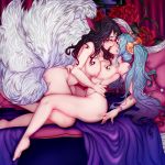  1:1 ahri_(lol) animal_humanoid big_breasts breasts butt canid canid_humanoid canine canine_humanoid eyes_closed female female/female hi_res humanoid kissing kuchicute league_of_legends mammal mammal_humanoid nipples nude riot_games sona_(lol) video_games 