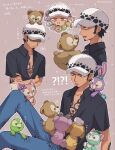  4boys 4girls animal_ears black_hair bow cheesecaked23 commentary_request cookieann crossover duffy_and_friends duffy_the_disney_bear facial_hair full_body furry gelatoni goatee hat highres linabell male_focus multiple_boys multiple_girls olu_mel one_piece pants rabbit_girl shelliemay shirt sideburns smile stellalou stuffed_animal stuffed_toy tattoo trafalgar_law 
