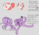 2022 ambiguous_gender aquatic brown_eyes cane cephalopod clothing coleoid disney english_text female feral finding_dory finding_nemo fish fish_tail grey_background group hank_(finding_dory) hat headgear headwear hi_res model_sheet mollusk octopodiform octopus pink_fin pink_tail pixar purple_body purple_eyes purple_tentacles seddient simple_background tail tentacles text top_hat trio