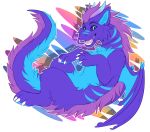  2017 blue_eyes blue_fur citrinelle claws digital_media_(artwork) dragon feral fur furred_dragon hi_res horn looking_at_viewer membrane_(anatomy) membranous_wings open_mouth purple_fur simple_background smile solo teeth tongue wings 
