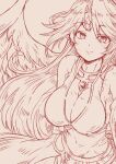 1girl angel angel_wings bare_shoulders breasts chest_jewel circlet cleavage commentary_request feathered_wings forehead_jewel gold_circlet ilias jewelry kawahara0527 large_breasts long_hair looking_at_viewer mon-musu_quest! navel simple_background solo wings 