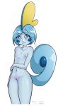  2019 absurd_res alpha_channel areola blue_body blue_eyes blue_hair breasts eyebrow_through_hair eyebrows female hair hi_res holding_arm luxurias navel nintendo nipples nude pok&eacute;mon pok&eacute;mon_(species) pussy signature simple_background small_breasts sobble solo translucent translucent_hair transparent_background video_games 