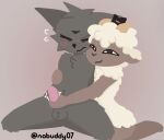 3_eyes ambiguous_gender anthro assisted_masturbation balls bedroom_eyes black_body black_fur black_nose blush bodily_fluids bovid brown_body caprine cult_of_the_lamb domestic_cat duo eyes_closed felid feline felis fluffy frown fur genitals hand_on_penis handjob hands_behind_back hi_res horn kneeling lamb_(cult_of_the_lamb) looking_at_another looking_at_partner male male/ambiguous mammal massive_monster_(studio) multi_eye narinder narrowed_eyes nobuddy nude_ambiguous nude_anthro nude_male penile penis reach_around red_crown_(cult_of_the_lamb) scowl seductive sex sheep sweat twitching white_body white_fur wool_(fur)