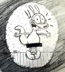 anthro blush censor_bar embarrassed embarrassing_nudity exclamation_point hi_res looking_at_viewer macropod male mammal marsupial nickelodeon nude open_mouth rocko's_modern_life rocko_rama solo spotlight surprised tail teeth teonothefox thick_tail tongue traditional_media_(artwork) wallaby